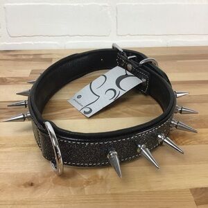 Mad Cow genuine leather Punk Rock dog collar handmade black dark silver studs